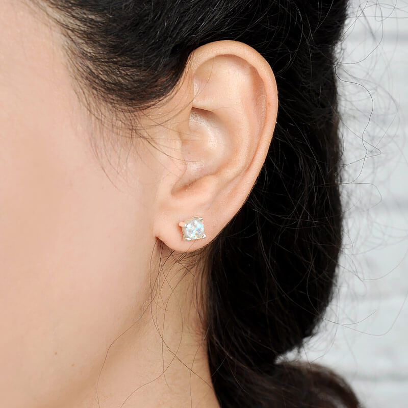 Raw Stone Moonstone Earrings Sterling Silver