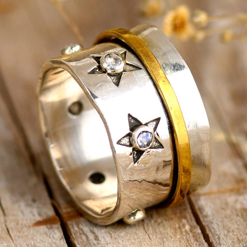 Moonstone Stars Spinner Ring Sterling Silver