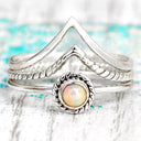 Boho-Opal-Ringset aus Sterlingsilber
