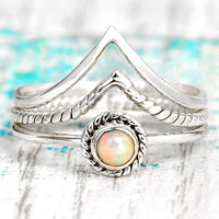 Sterling Silver Boho Opal Ring Set - Boho Magic