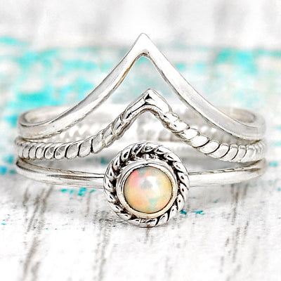 Sterling Silver Boho Opal Ring Set - Boho Magic