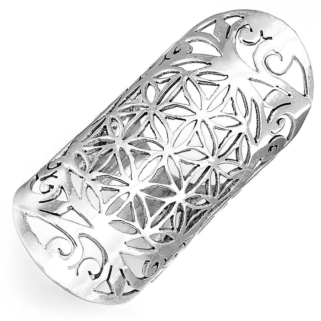 Full Finger Ring Flower of Life Symbol Sterling Silver