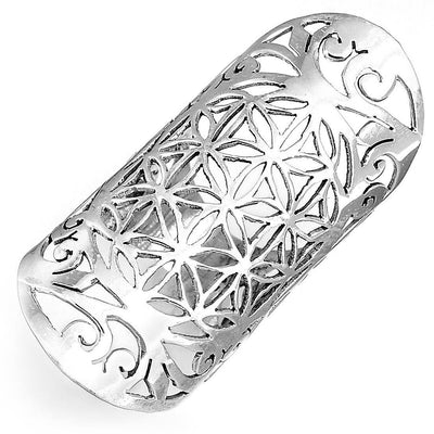 Full Finger Ring Flower of Life Symbol Sterling Silver - Boho Magic