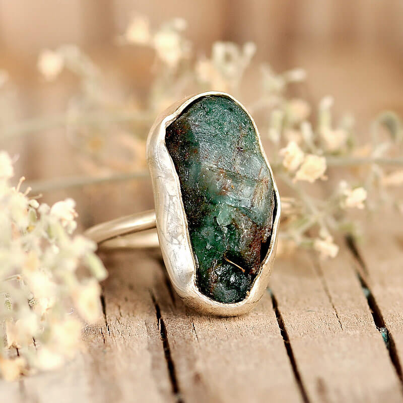 Raw Stone Emerald Ring Sterling Silver