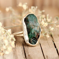 Raw Stone Emerald Ring Sterling Silver - Boho Magic