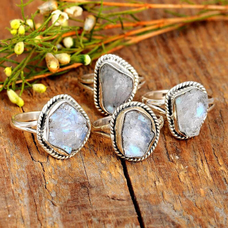 Sterling Silver Raw Moonstone Ring