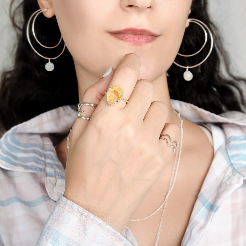 Raw Stone Citrine Ring Sterling Silver