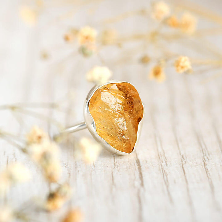 Raw Stone Citrine Ring Sterling Silver