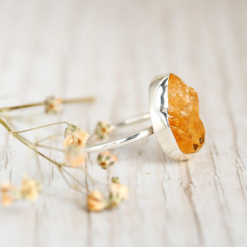 Raw Stone Citrine Ring Sterling Silver