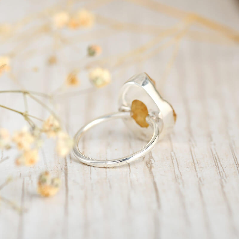 Raw Stone Citrine Ring Sterling Silver