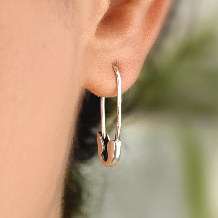 Silver safety pin earrings deals