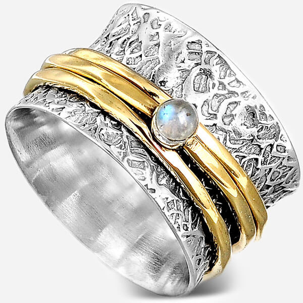 Two Tone Spinner Ring with Moonstone Sterling Silver