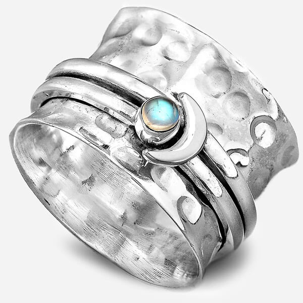 Mond und Mondstein Spinner Ring Sterling Silber