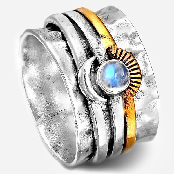 Fidget Sun and Moon Ring with Moonstone Sterling Silver