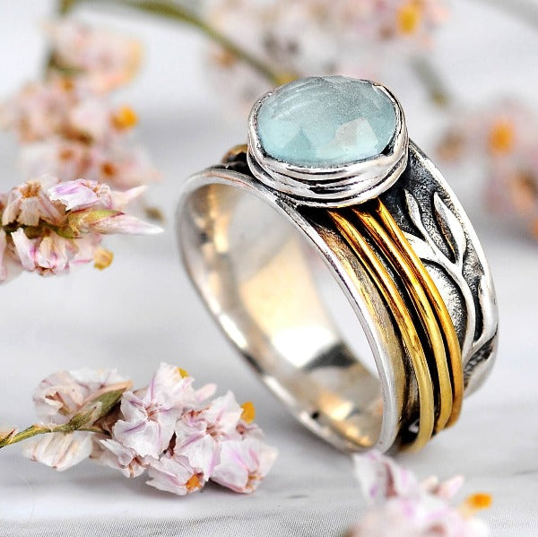 Aquamarin Spinner Ring inspiriert von der Natur Sterling Silber