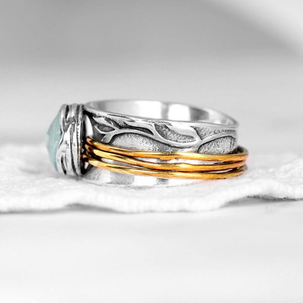 Aquamarin Spinner Ring inspiriert von der Natur Sterling Silber