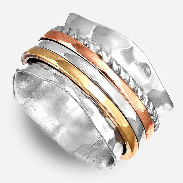 Two Tone Meditation Spinner Ring Sterling Silver