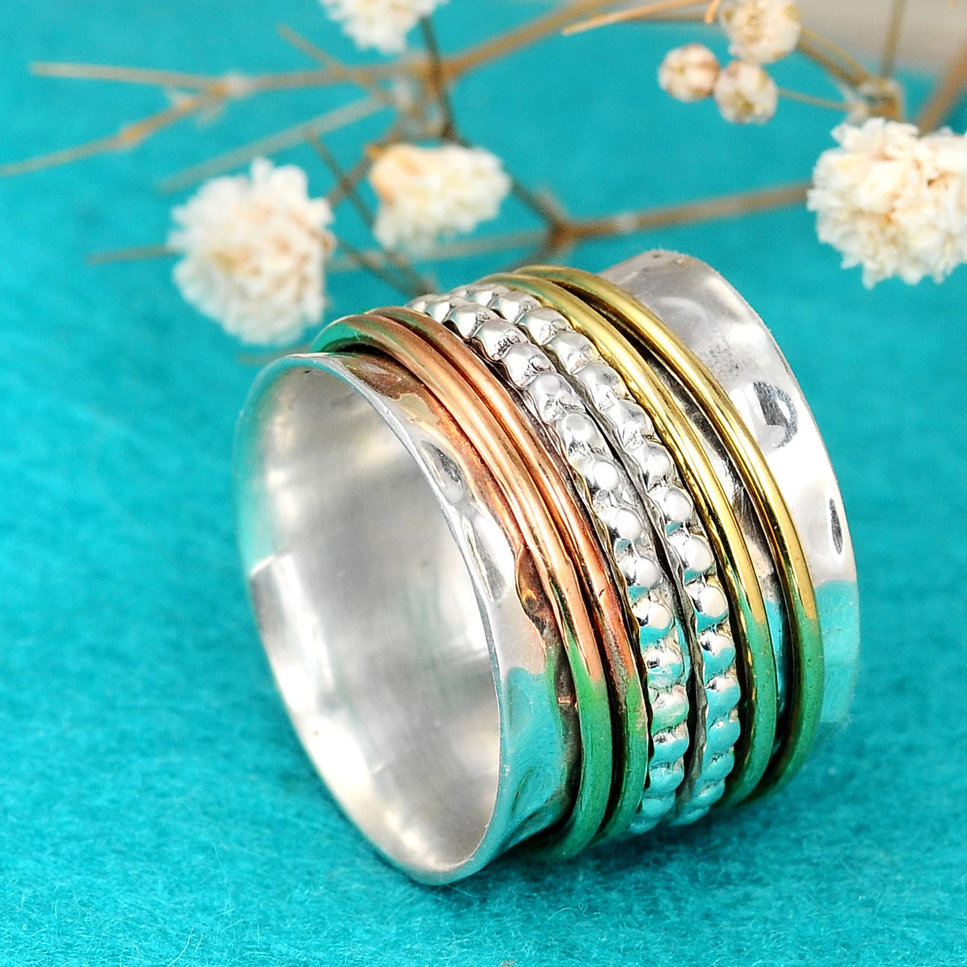 Sterling Silver Two Tone Fidget Spinner Ring