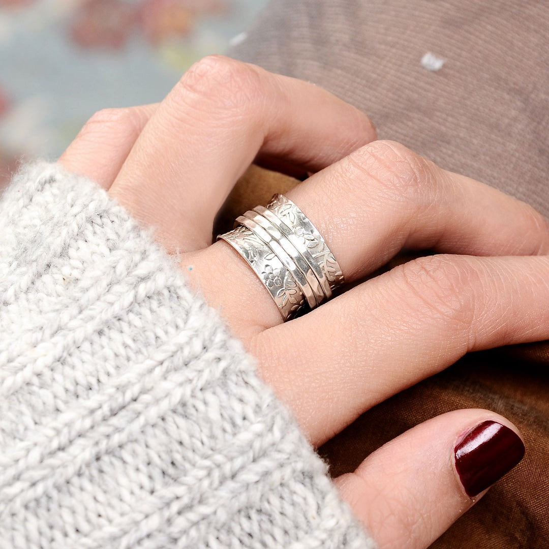 Sterling Silver Flowers Meditation Ring