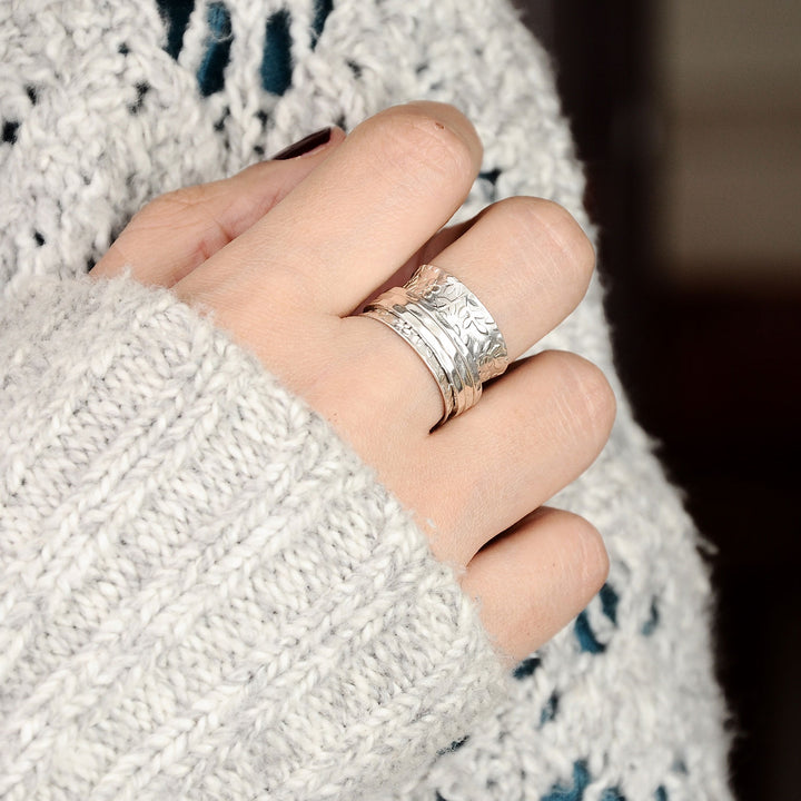 Sterling Silver Flowers Meditation Ring