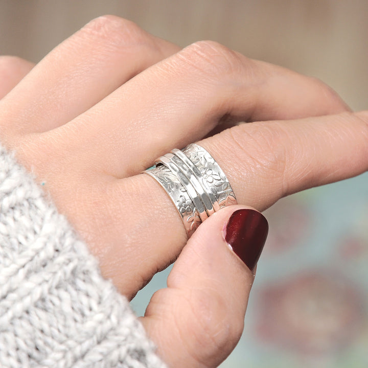 Sterling Silver Flowers Meditation Ring