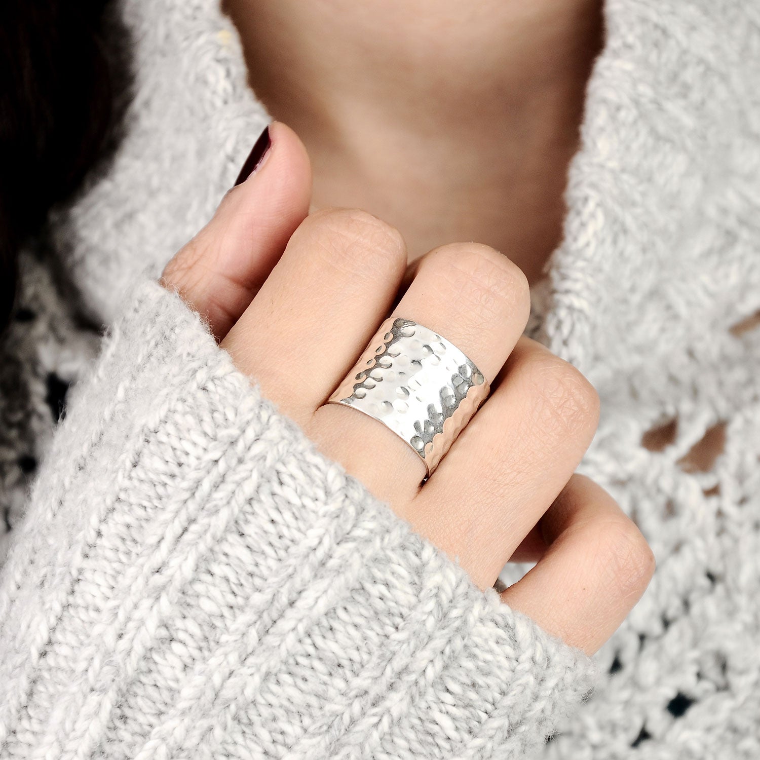 Hammered Sterling Silver Wide Band Ring – Boho Magic Jewelry Hammered Sterling Silver Wide Band Ring – Boho Magic Jewelry