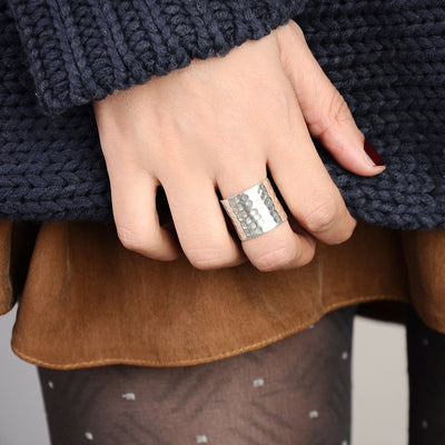 Hammered Sterling Silver Wide Band Ring - Boho Magic