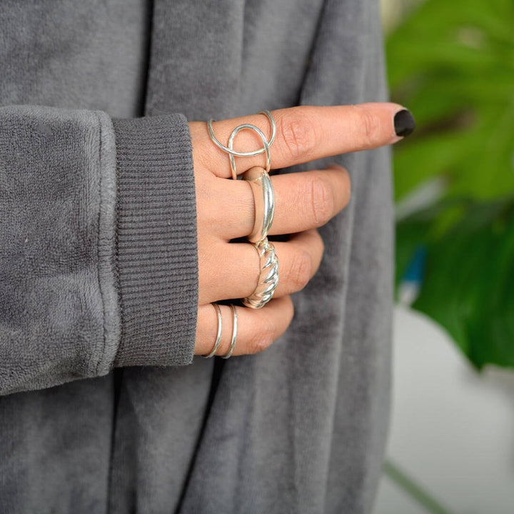 Stacking Dome Croissant Rings Set Sterling Silver