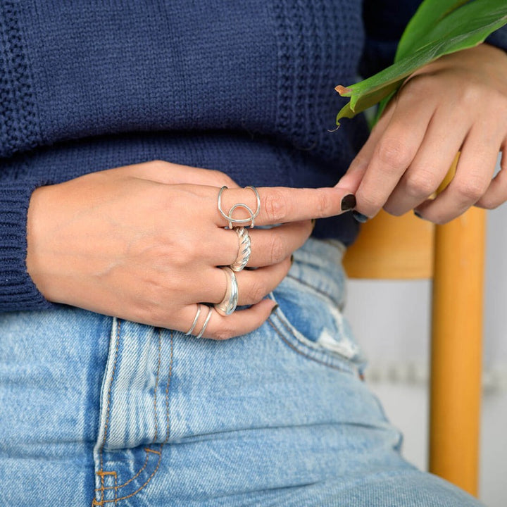 Stacking Dome Croissant Rings Set Sterling Silver