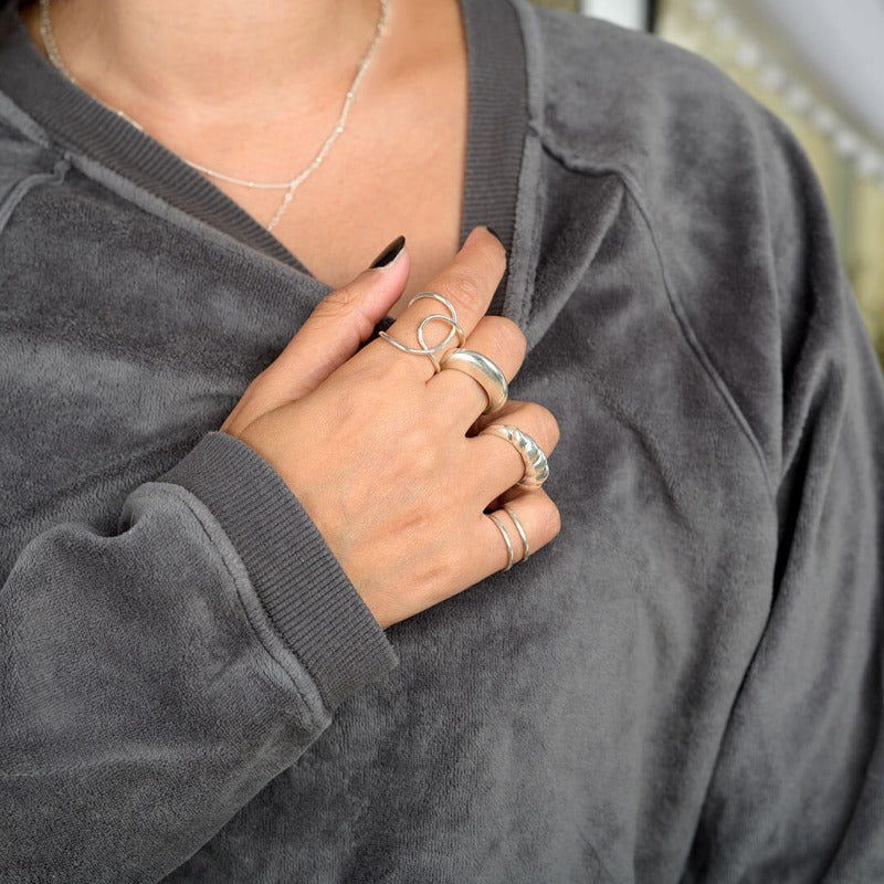 Stacking Dome Croissant Rings Set Sterling Silver