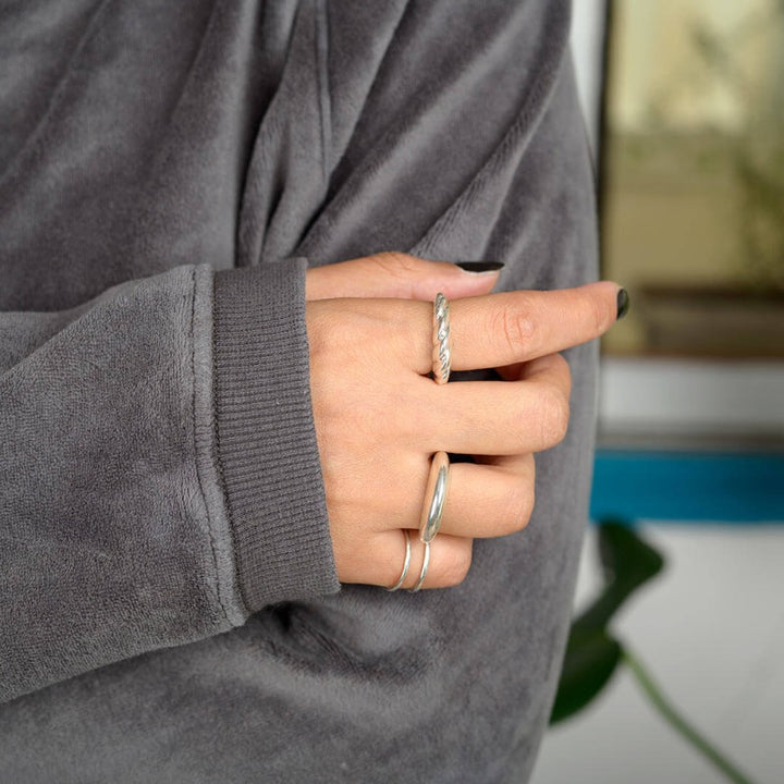 Stacking Dome Croissant Rings Set Sterling Silver