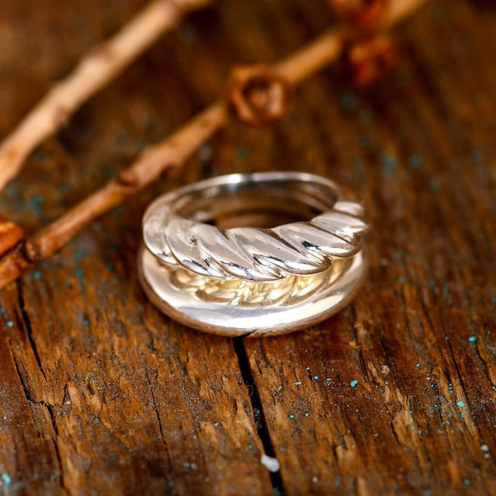 Stacking Dome Croissant Rings Set Sterling Silver