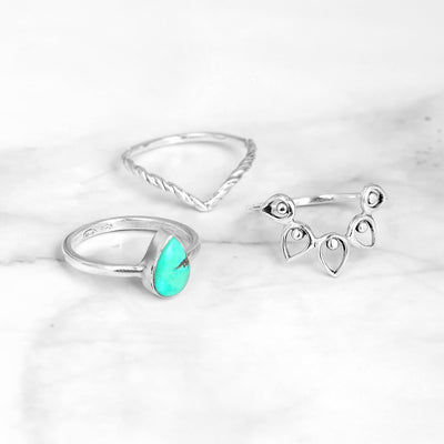 Boho Ring Set with Turquoise Stone Sterling Silver - Boho Magic