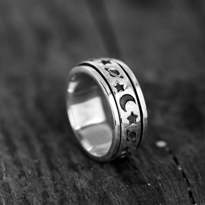 Saturn, Stars and Moon Fidget Ring Sterling Silver