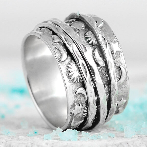 Stars Sun and Moon Spinner Ring Sterling Silver