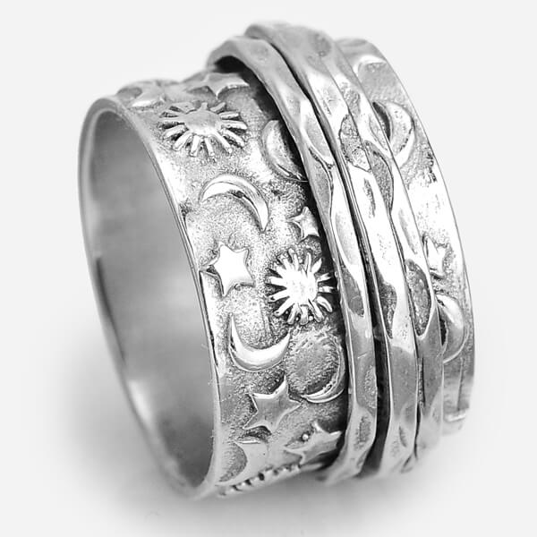 Stars Sun and Moon Spinner Ring Sterling Silver