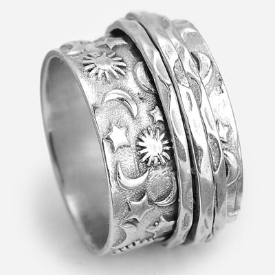 Stars Sun and Moon Spinner Ring Sterling Silver - Boho Magic