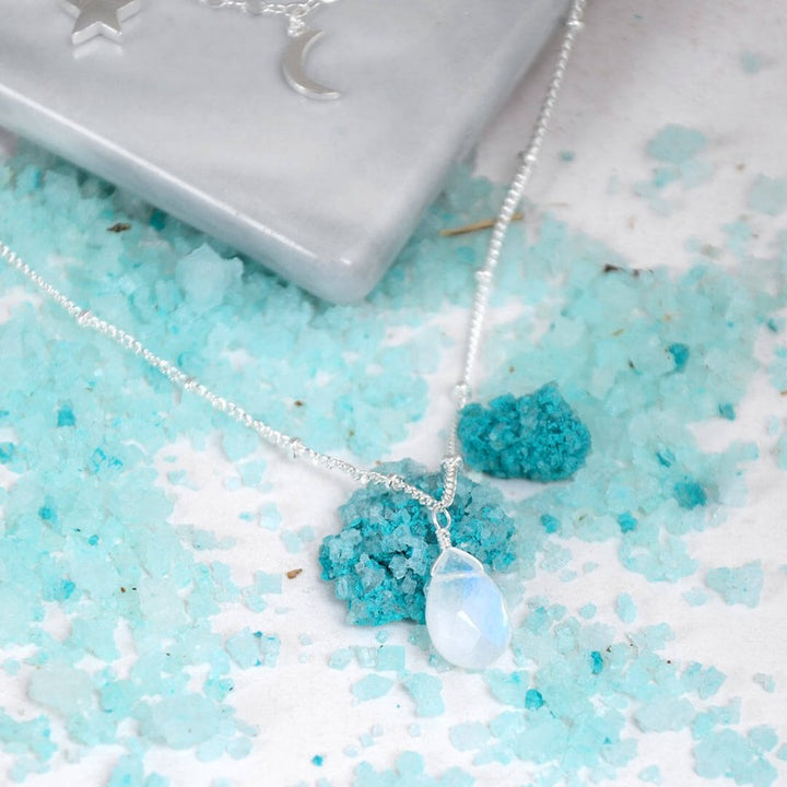 Stars Moon and Moonstone Layered Necklace Sterling Silver