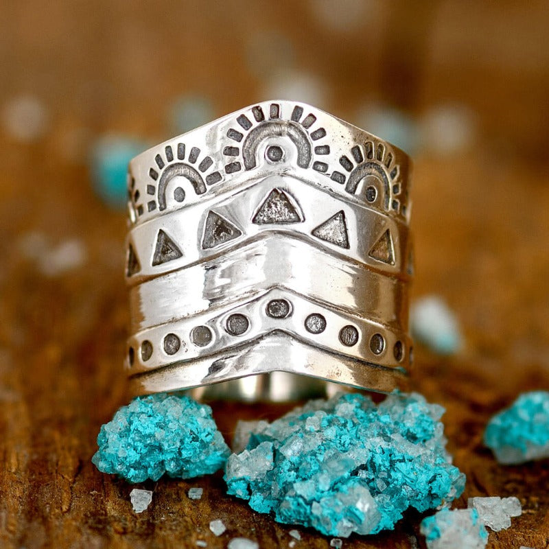 Engraved Chevron Ring Sterling Silver