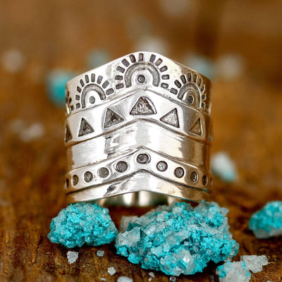 Engraved Chevron Ring Sterling Silver - Boho Magic