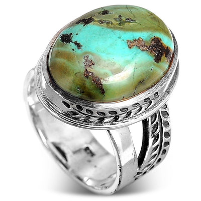 Nature Ring with Authentic Green Turquoise Sterling Silver - Boho Magic