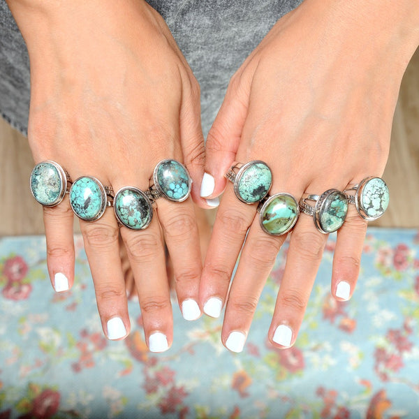 Nature Ring with Authentic Green Turquoise Sterling Silver Nature Ring with Authentic Green Turquoise Sterling Silver