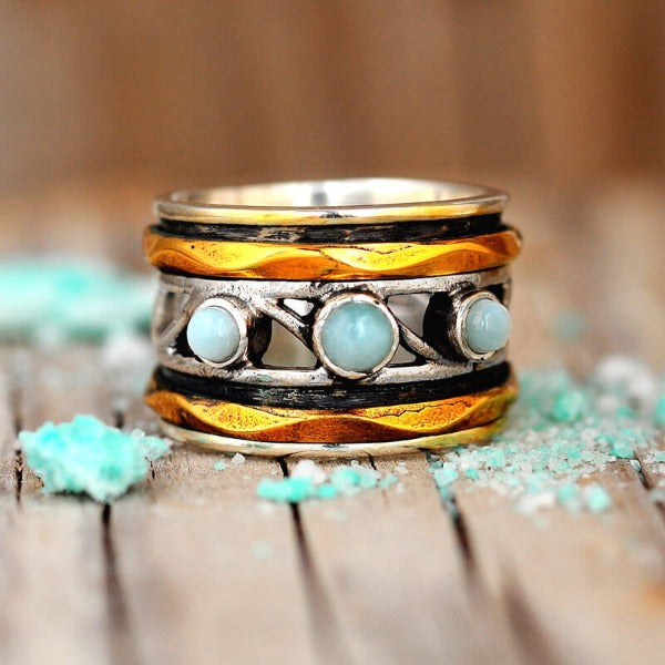 Large Three Stone Ring hot - Larimar