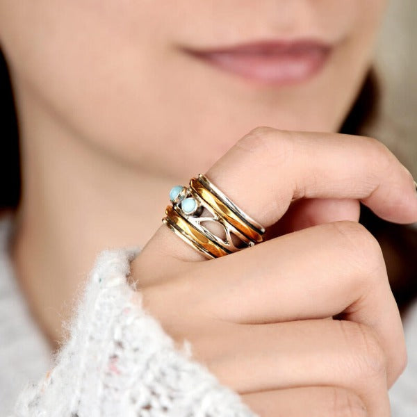 Drei-Stein Larimar Spinner Ring Sterling Silber