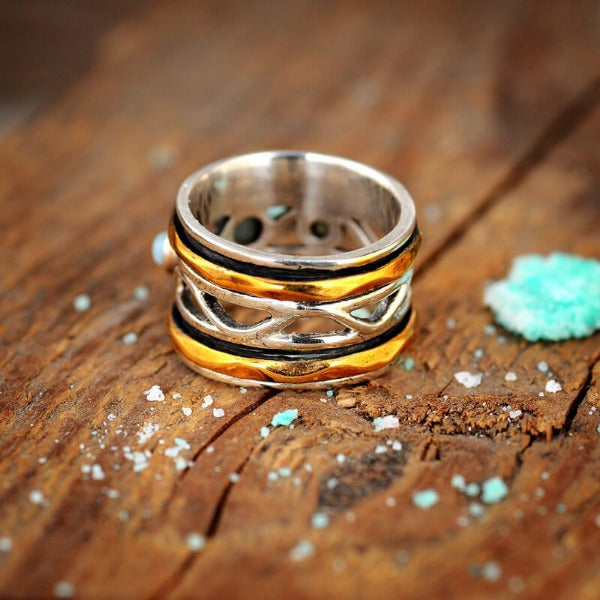 Three Stone Larimar Spinner Ring Sterling Silver