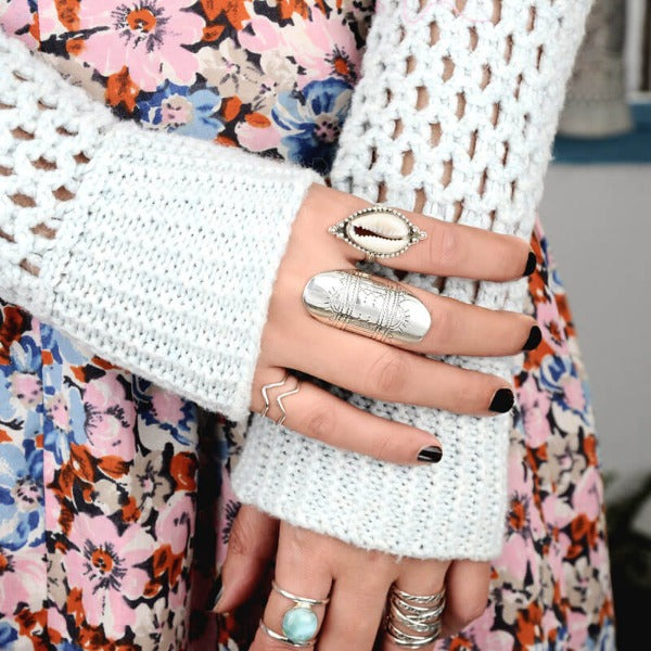 Statement-Ring aus Sterlingsilber im Boho-Stil mit vollem Finger