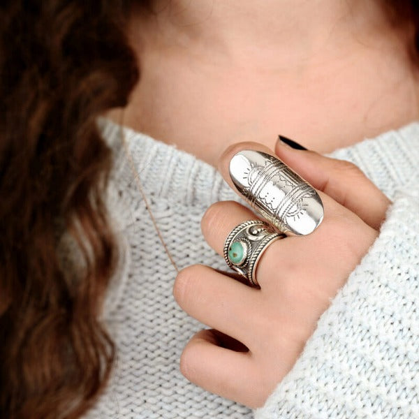 Statement-Ring aus Sterlingsilber im Boho-Stil mit vollem Finger