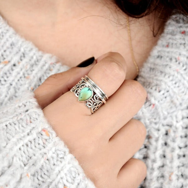 Sterling Silver Spinner Teardrop Turquoise Ring