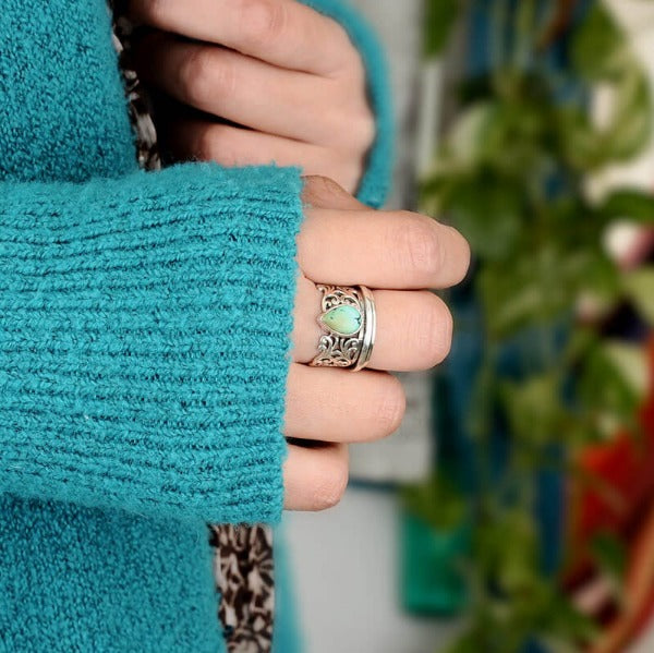 Sterling Silver Spinner Teardrop Turquoise Ring