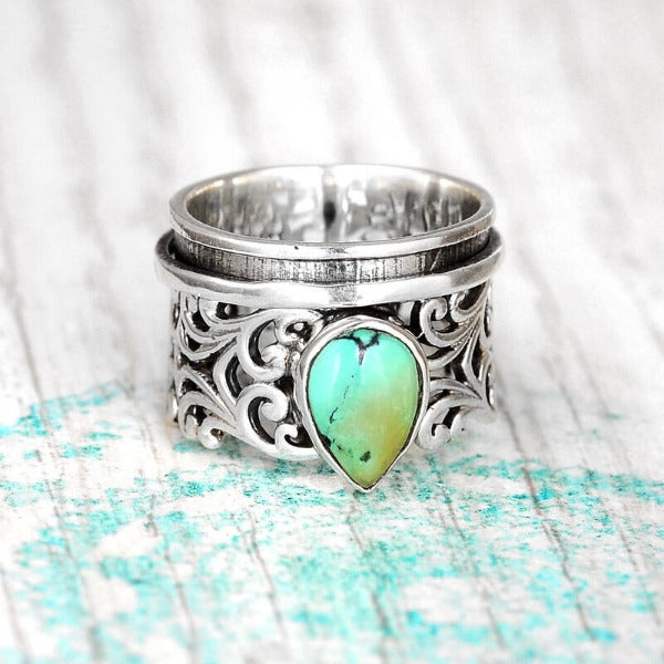 Sterling Silver Spinner Teardrop Turquoise Ring
